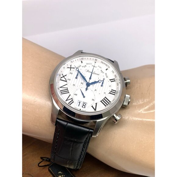 Pierre Laurent Men's Watch 28221 Chronograph Swiss Quartz Silver Dial Day Date - Picture 6 of 14